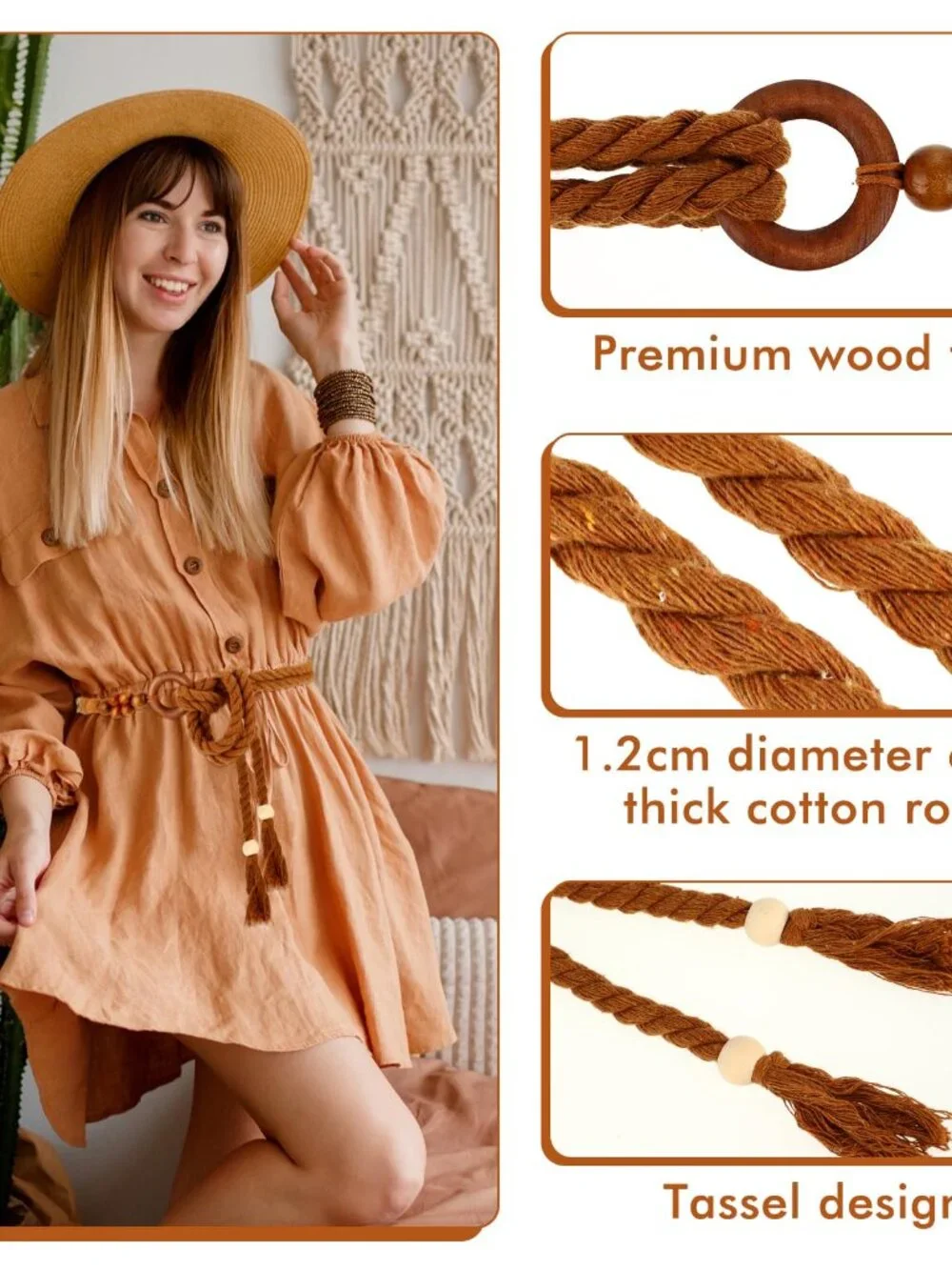 TIESOME Women's Tassel Braided Waist Belt, Skinny Woven Belt for Dress Waist Bel